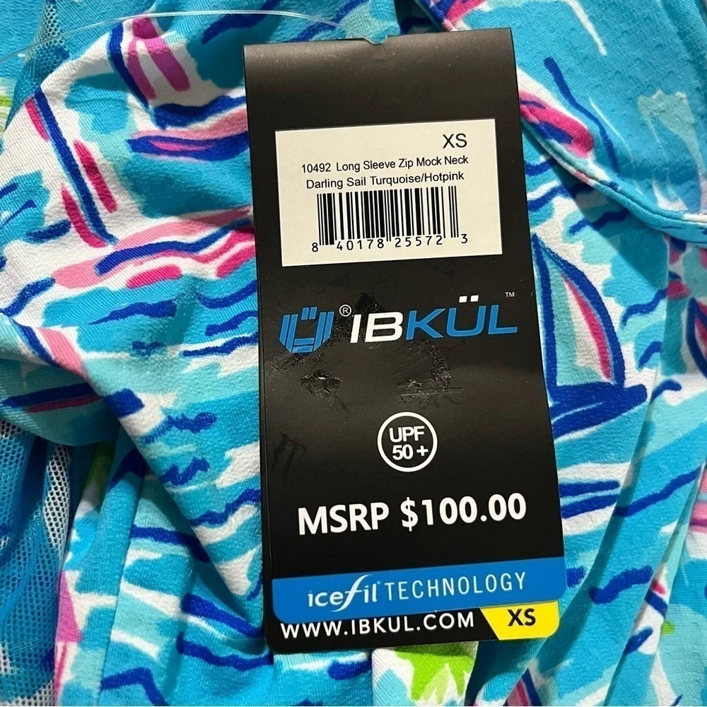 IBKUL Long Sleeve Sailboat Zip Mock Neck Top, Size XS - Picture 8 of 10